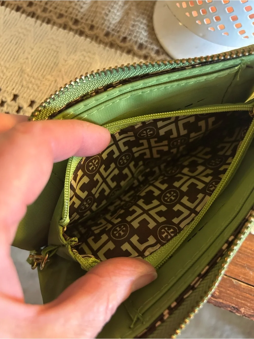 Tory Burch Lime Green Leather Wristlet with Gold Logo